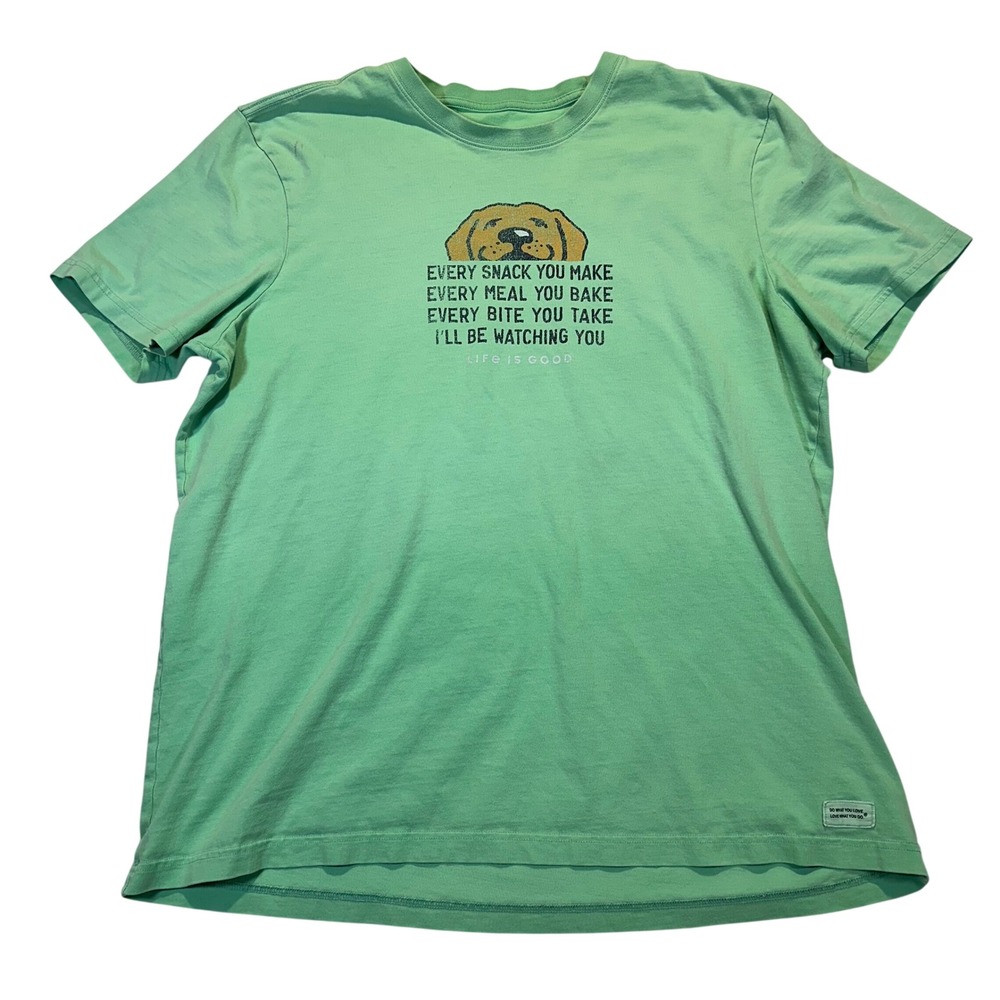 Life is Good Graphic T-Shirt Mens XL Green Golden Retriever Dog Humor Casual
